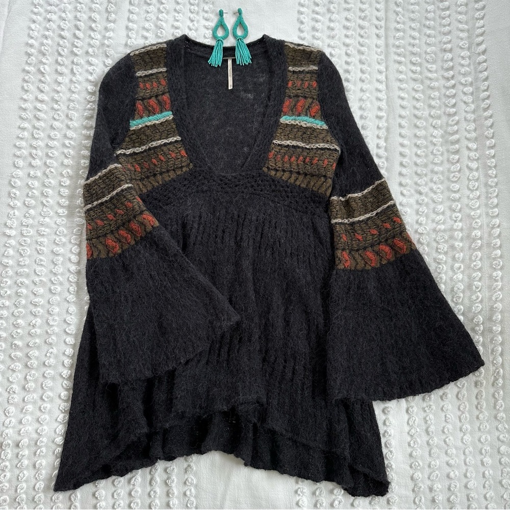 Free People Alpaca Wool Mohair Blend Bell Sleeve Knit Sweater XS